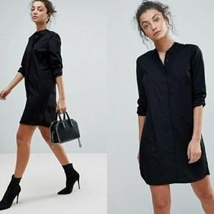 Joie Cotton Button Down Collarless Shirt Dress
